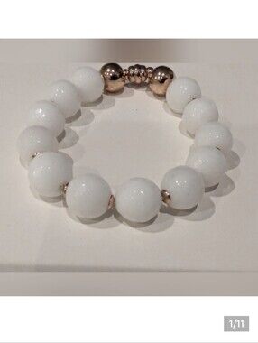 Bracelet 12 mm white jade Round Facetted Natural Gemstone Beaded bracelet